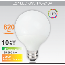 E27 10W G95 3000K LED sijalica 170-240V